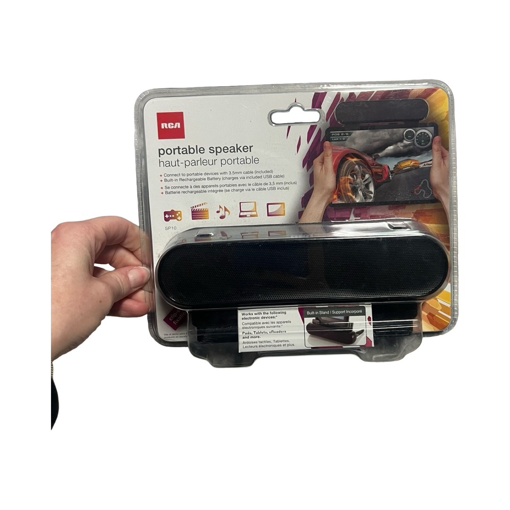 RCA SP10 Portable Speaker Rechargeable Wired 3.5mm Clip-On for Tablet Laptop New